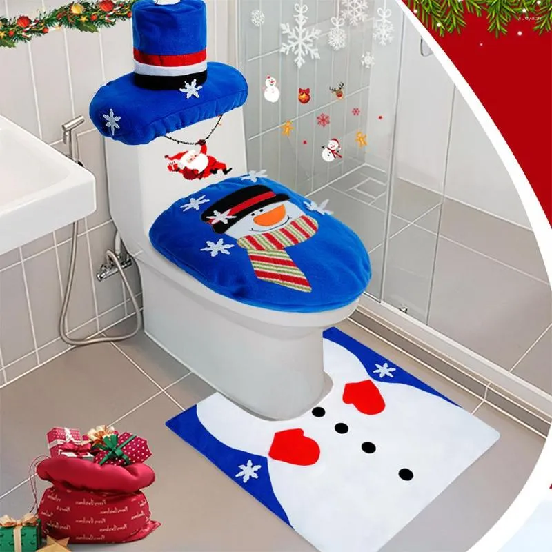 Toilet Seat Covers Christmas Cover And Mat Santa Claus Year Set Bathroom Home Nonwoven Cloth Decorative