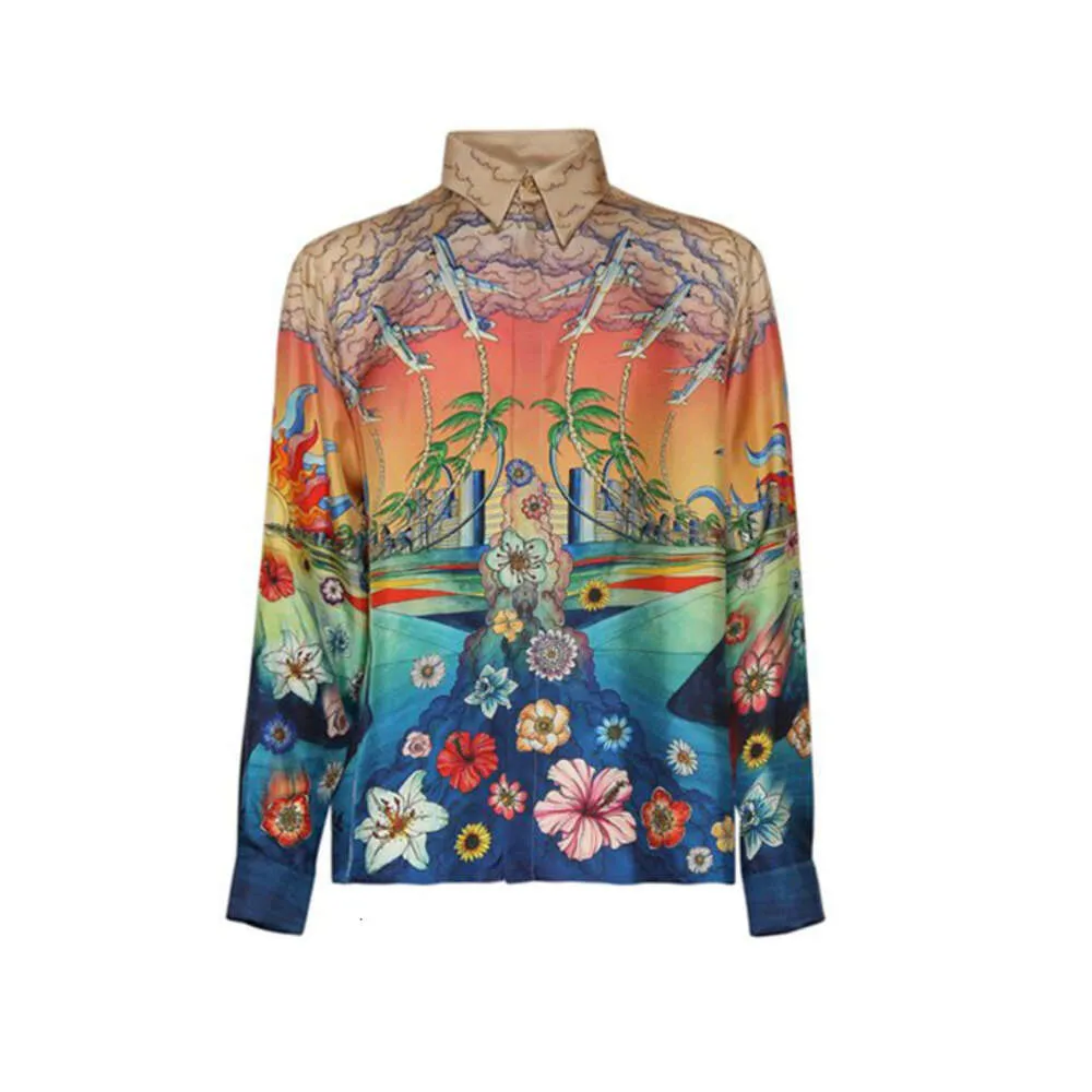 Casablanca volcano airplane silk shirt loose fitting men and women designer button up hawaiian shirts