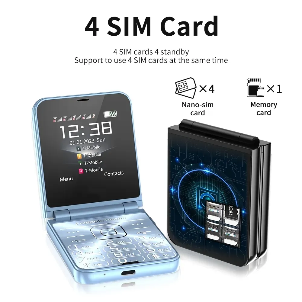 Модный Складной Мобильный Телефон, 4 SIM Карты, Режим Ожидания, 2G GSM,  Мобильный Телефон, Экран 2,6 Дюйма, Волшебный Голосовой Быстрый Набор,  Автоматическая Запись Вызовов, Черный Список Type C От Star87, 2 990 руб. |  DHgate