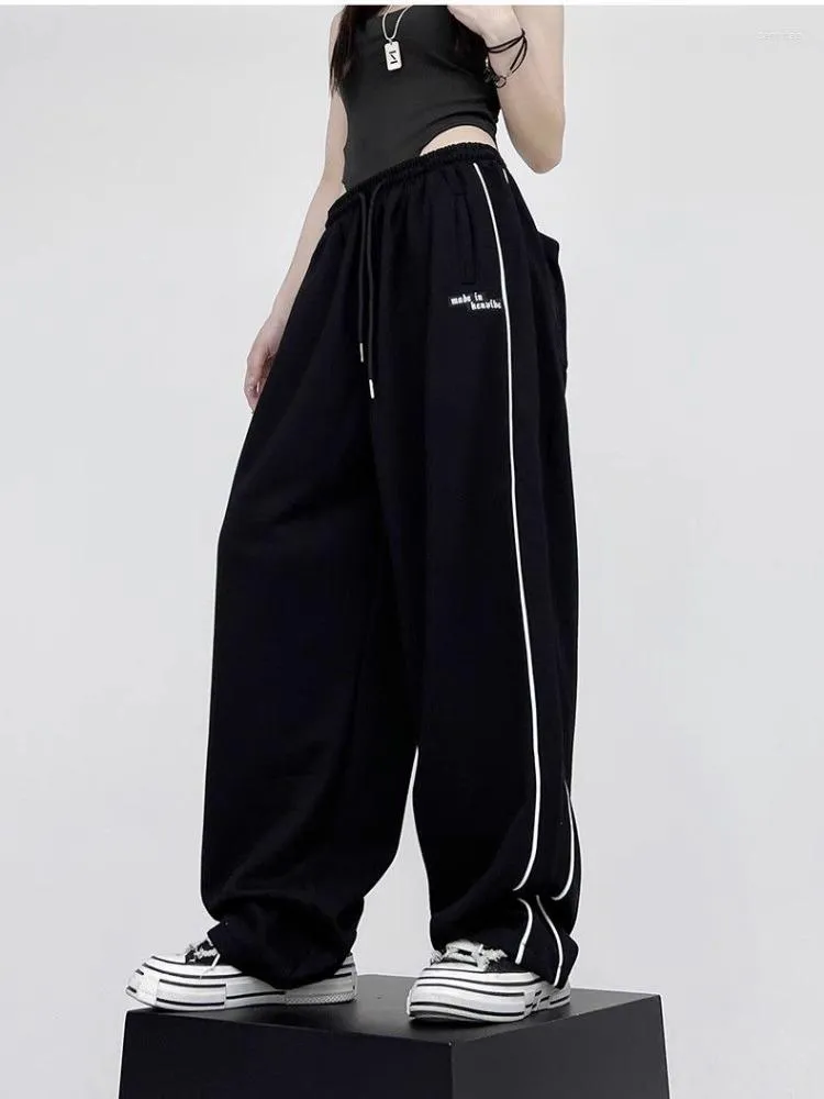 Women's Pants HOUZHOU Hippie Black Baggy Jogging Sweatpants Women Y2K Cyber Punk Side Striped Track Female Harajuku Oversize Trousers