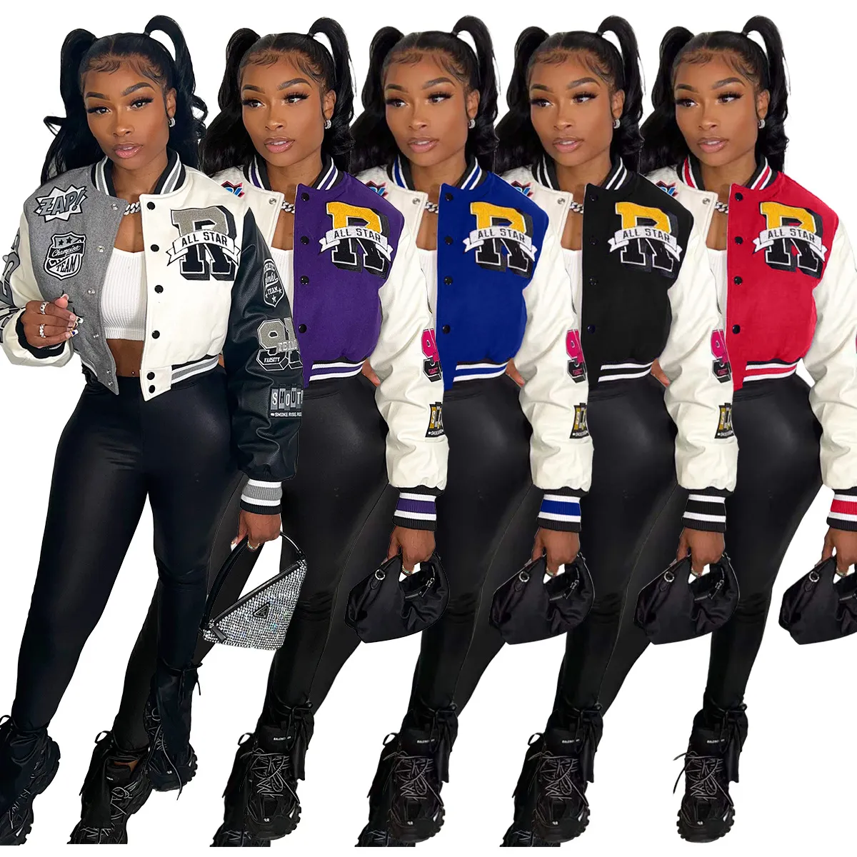 Damenjacken Baseballmäntel Frauen Paar Bomber Mädchen Racer Varsity Hiphop Streetwear Herbst Winter Übergroßer Druck Kurzmantel