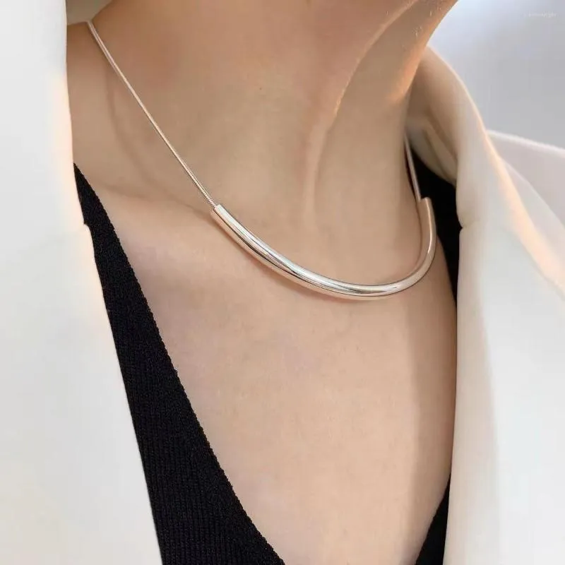 Chains S925 Sterling Silver Arc Semicircle Tube Collar Necklace For Women Choker Holiday Party Gift Fashion Jewelry Accessories