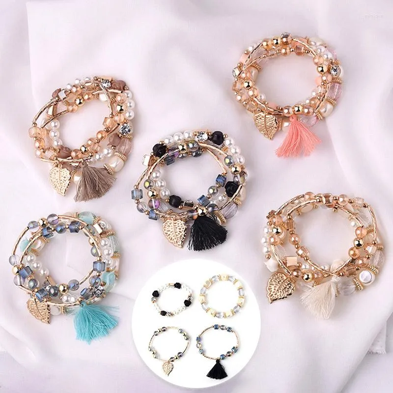 Bangle Fashion Handgjorda armband Färgglada glaspärlspetsar för kvinnor Girls Summer Böhmen Multilayer smycken