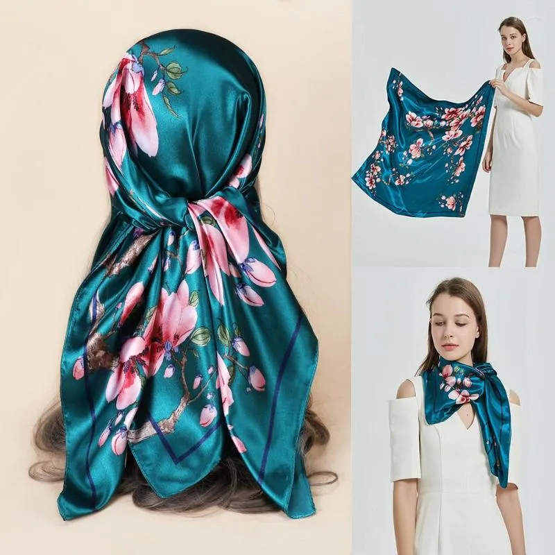 Foulards 90cm carré foulard de soie femmes bandeau dames bracelet imprimé satin foulard silencieux châle sac décoratif foulard