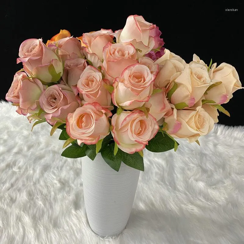 Fiori decorativi 7 teste/bouquet Bouquet di rose artificiali Bagliore viola Fata Matrimonio Sposa Decorazione della famiglia San Valentino