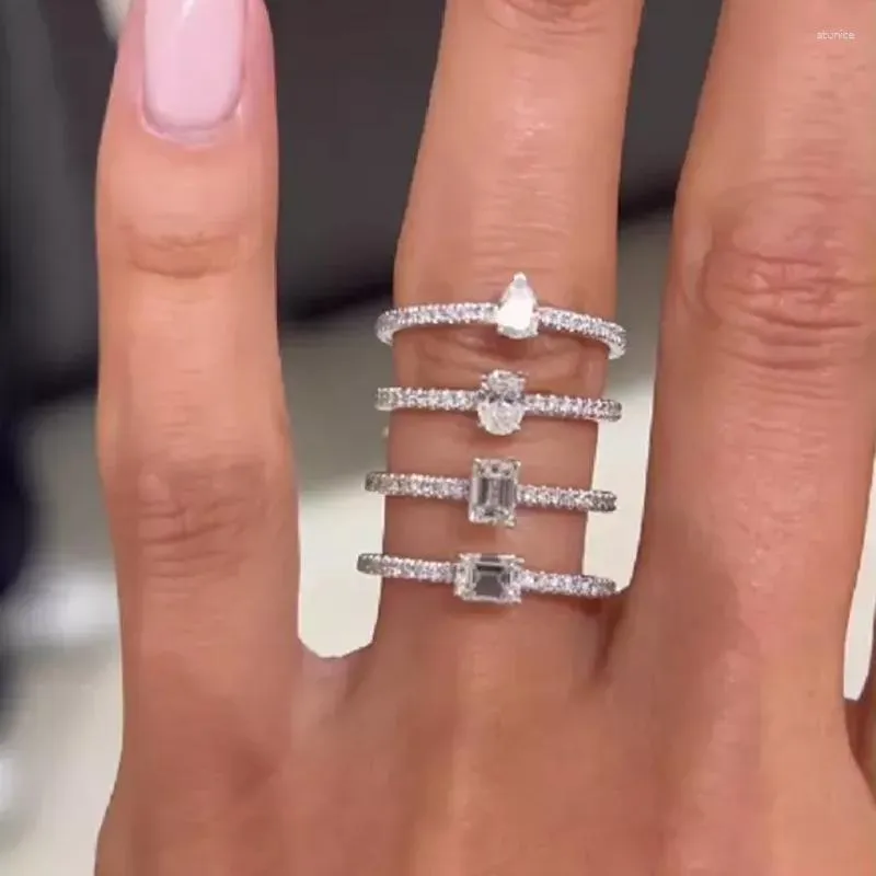 Trouwringen 5A Helder Zirkonia CZ Verlovingsband Ring Voor Dames Geometrisch Ronde Traan Vierkant Klassiek Eenvoudig Vingersieraden