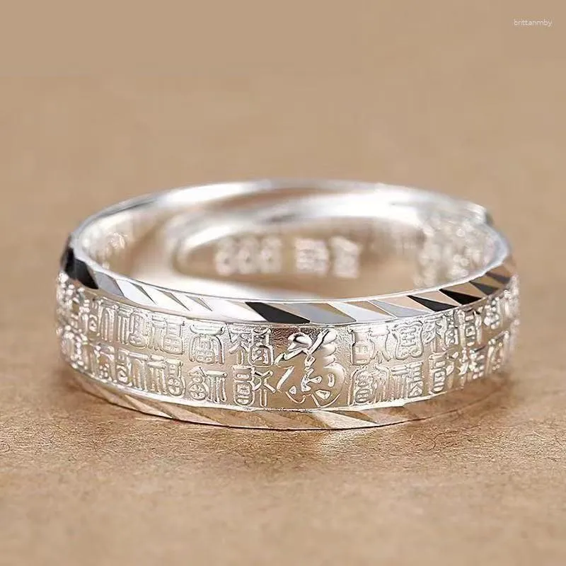 Cluster Ringe Silber Ring 999 Sterling Hundert Glück Wort Männer Domineer Öffnung Persönlichkeit Weibliche Koreanische Version Mode Hipster