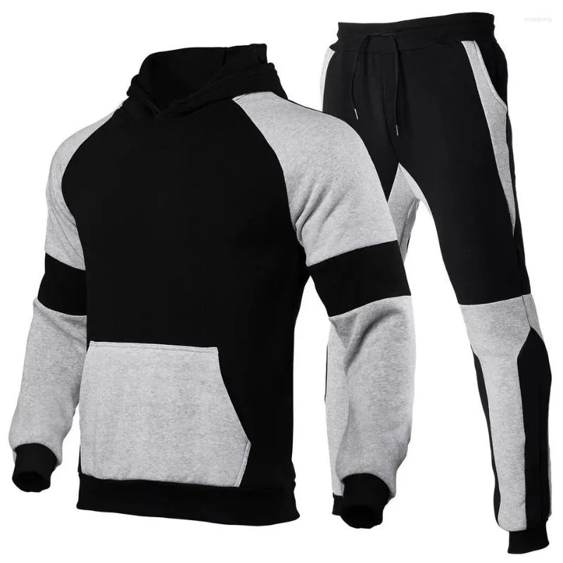 Herren-Trainingsanzüge für Herbst und Winter, lässiger, schulterfreier Hoodie-Sportanzug mit mehreren Spleißen