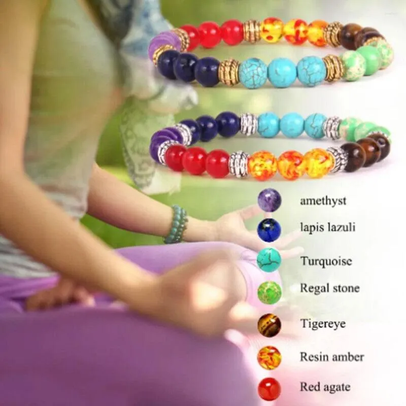 Link pulseiras energia colorida yoga pulseira jóias reiki cura pedra natural 7 chakra meditação feminino jóias presente