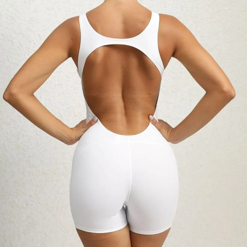Активные комплекты, женский цельный комбинезон для йоги с открытой спиной, короткий боди для тренировок, спортивный комбинезон для фитнеса и фитнеса