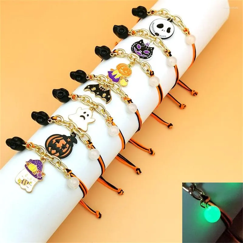 Strand Creatieve Glow In The Dark Kralen Halloween Armband Pompoen Schedel Vleermuis Ghost Lichtgevende Kraal Bangle Verstelbare Sieraden Geschenken