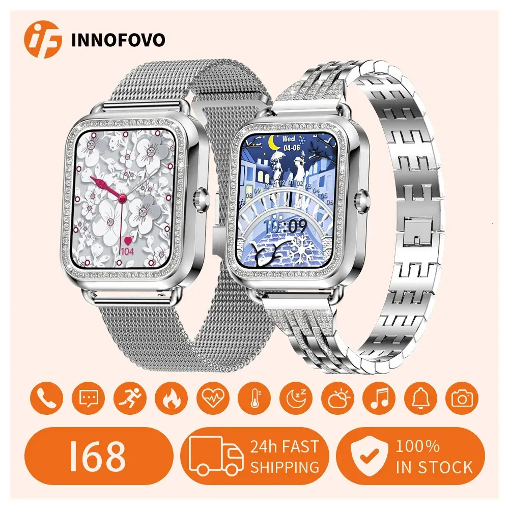 その他の時計Innofovo i68 Bluetooth女性のためのスマートウォッチスマートウォッチファッションスポーツヘルスレディースウォッチ防水ブレスレット230928