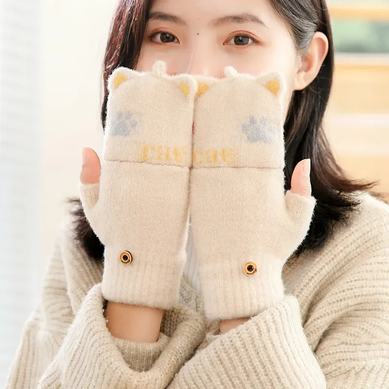 Winter Warm Cat Claw Mink Gloves With Womens Fingerless Winter