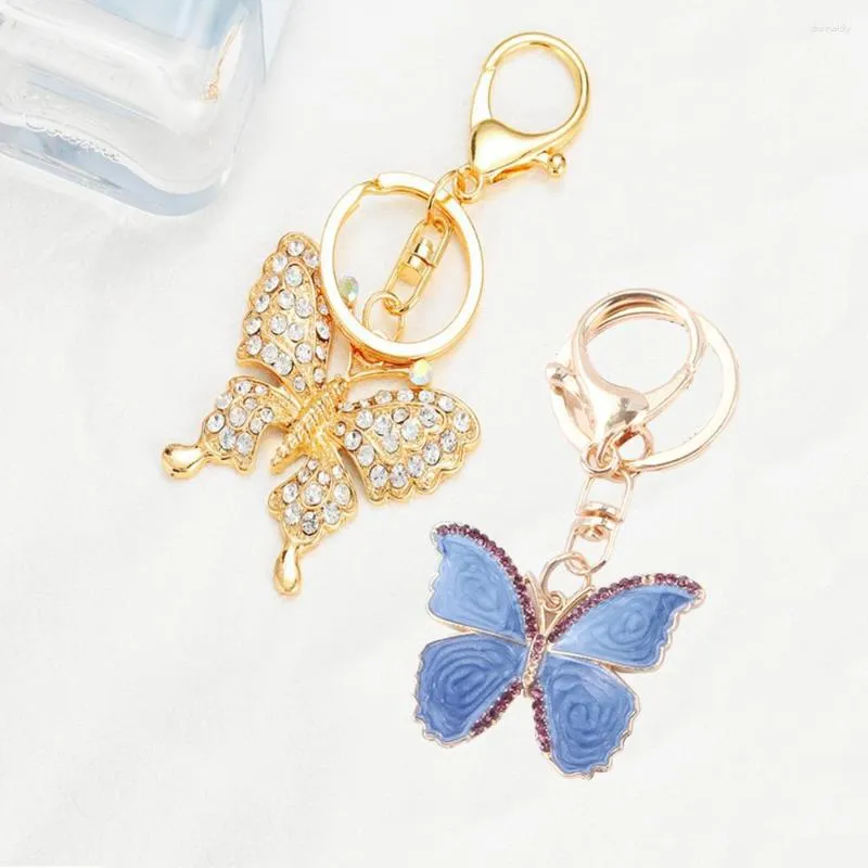 Porte-clés de luxe strass papillon pendentif porte-clés émail insecte porte-clés mode sac charmes ornements pour femmes voiture porte-clés cadeaux