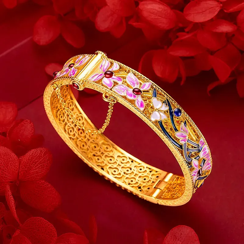 Bangle Luxe 24k Armband Kleur voor Vrouwen Geroosterde Blauwe Zijde Orchidee Bangle Puur Goud Colo Armbanden Huwelijksverjaardag Fijne sieraden 230928