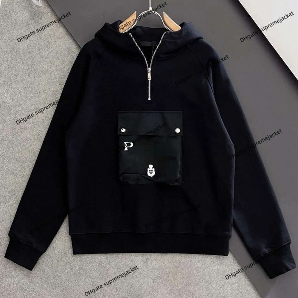 High quality hoodie 2023 autumn/winter new hooded sweater letter pocket printed zipper casual fashion men's and women's loose top