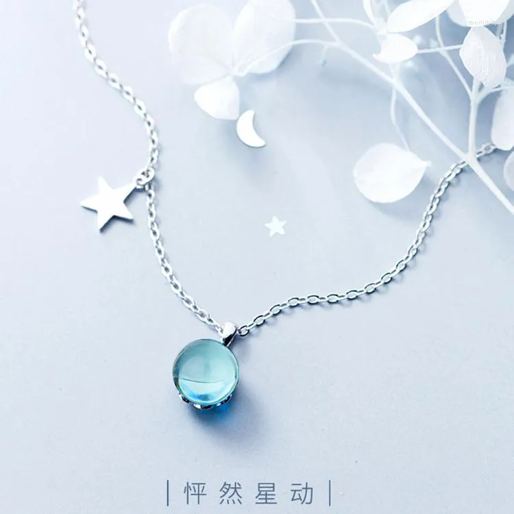 Kedjor Foyuan Silver Color Korean Personlig Starry Sky Halsband Kvinnakedjan Blue Artificial Crystal Jewelry