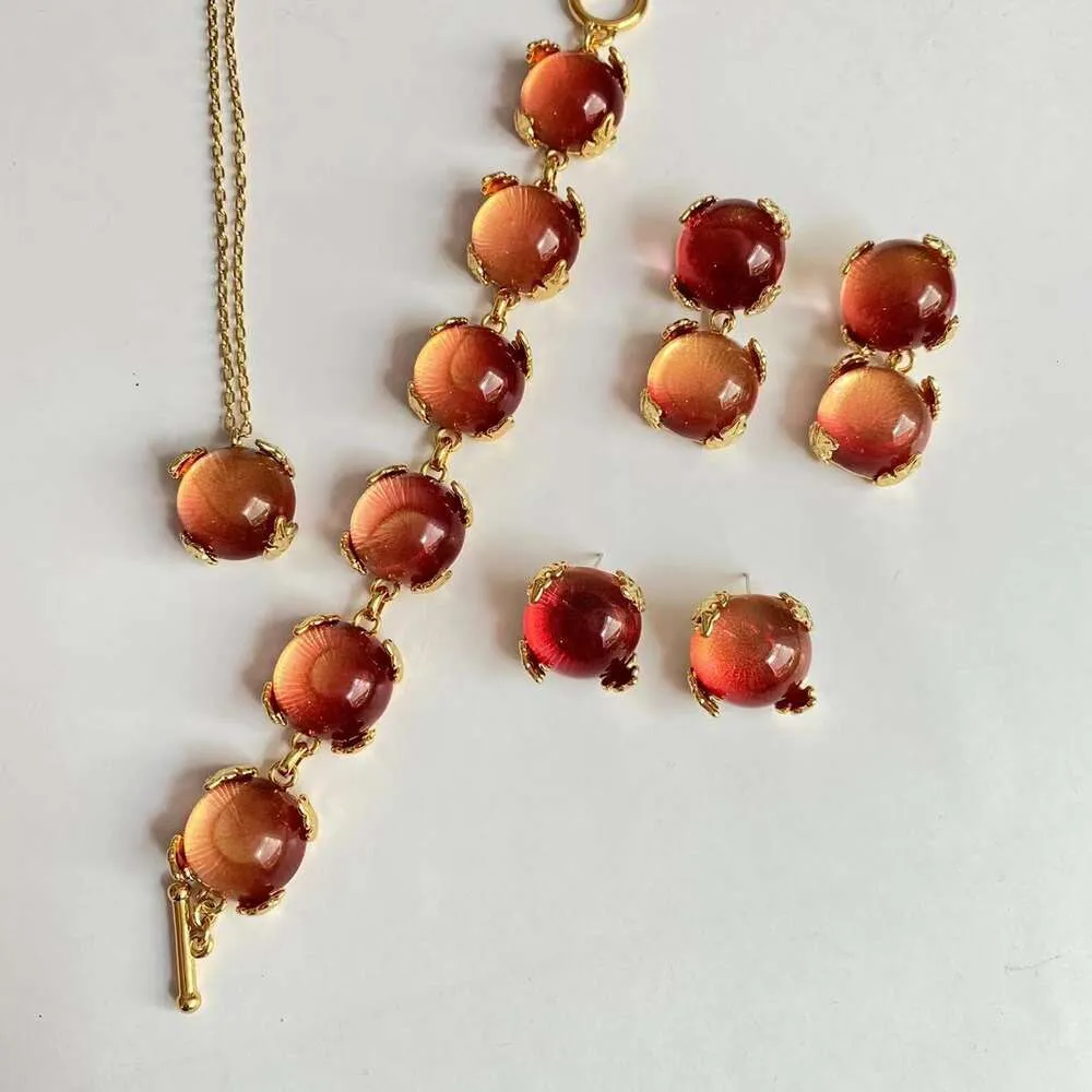 Small Peach Blossom Concubine Earrings Bracelet Necklace Transparent Glazed Stone Set Minimalist Commuter Jewelry