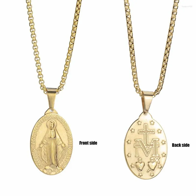 Virgin Mary miraculous medal pendant necklace for men in fine gold steel