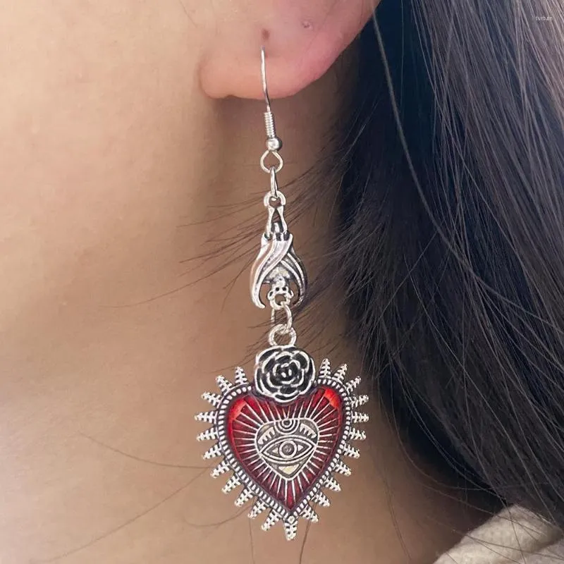 Dangle Earrings Vintage Goth Enamel Wing Heart Piercing Drop Personality Rose Oil Gothic Women's Earings Retro Hanging Jewellry