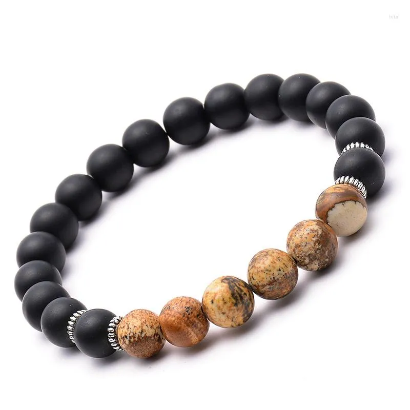 Strand 8mm naturlig rund svart onxy stenkombination tveka pärla välsignelse sträckt armband för unisex man kvinna smycken