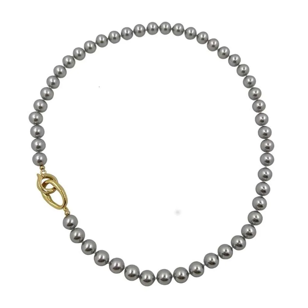 Collana Swarovski Designer Luxury Fashion Donna Qiangguang Collana di perle Maglione da donna Catena Heather Rotondo Argento Grigio Chiaro Catena da collo di lusso