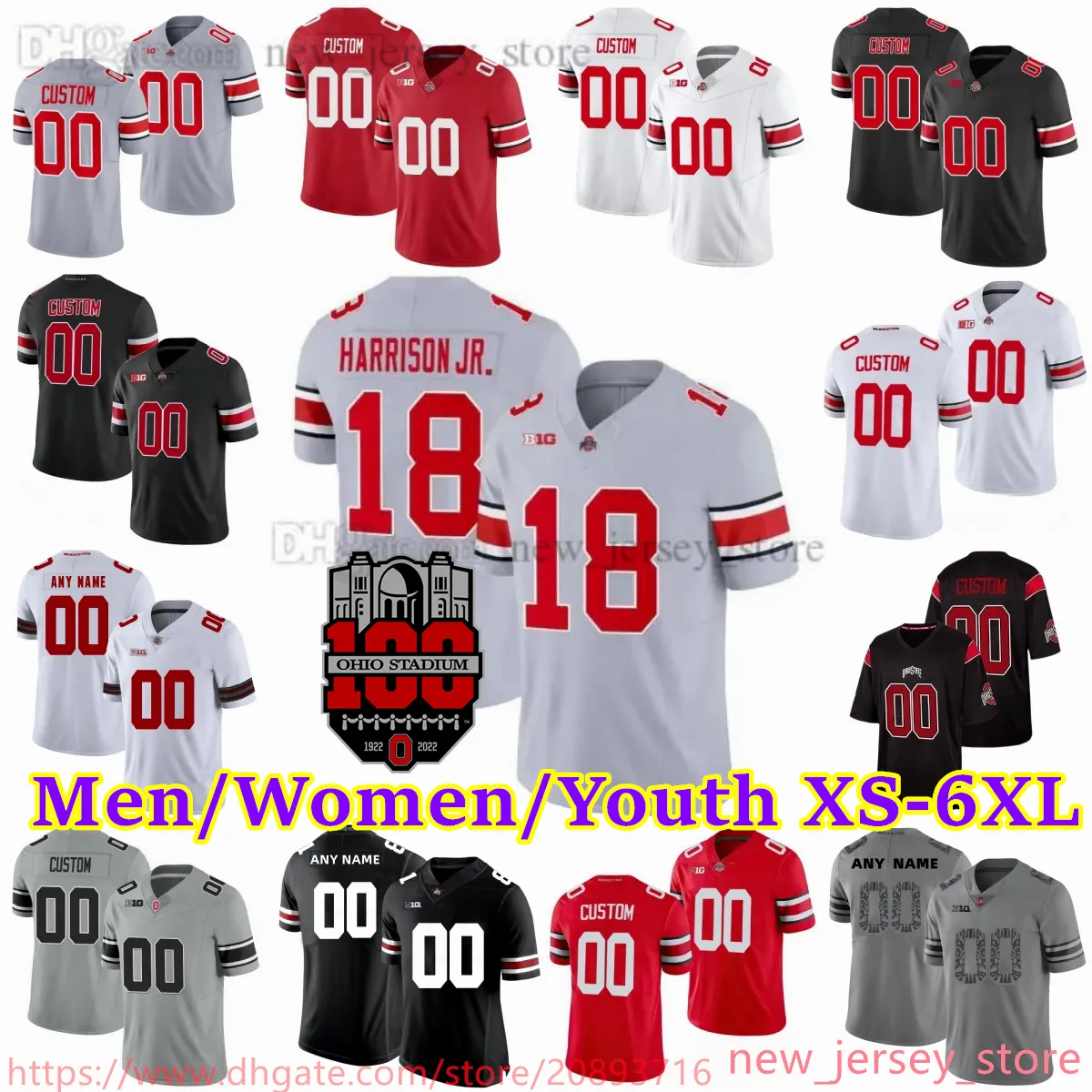 2023 مخصص S-6XL NCAA OHIO State Buckeyes كرة القدم Jersey 18 Marvin Harrison Jr.