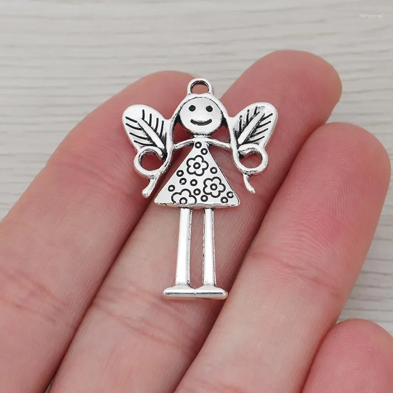 Charms 10 x Tybetańska Srebrna dziewczyna Wróżka Anioł Wisiorki do DIY Naszyjnik Make Inciness Akcesoria 36x24mm