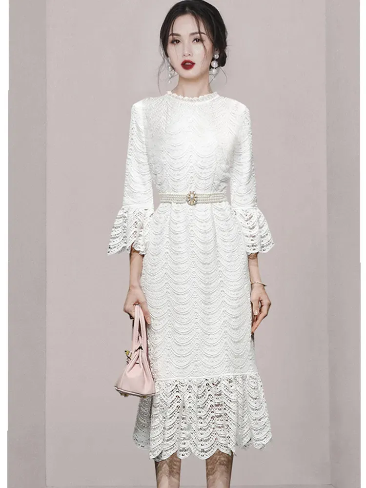 Lace Long Sleeve White Dress with Hollow Out 3/4 Sleeve and Belt for Women from Dhgate Basic & Casual Dresses - price 49.94 Lace Long Sleeve White Dress with Hollow Out 3/4 Sleeve and Belt for Women from Dhgate Basic & Casual Dresses - price 49.94