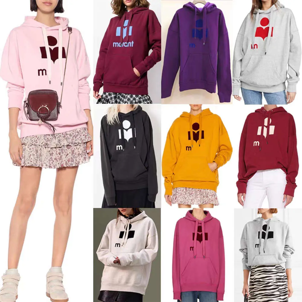 Isabel Marants Women Designer Bluzy Nowa bluza mody Flocking Letter Pullover Hooded Sportshirt Women Lose Long Rękaw Swater Terry