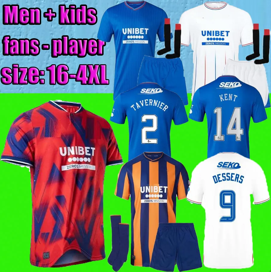 23 24 Glasgow Rangers Soccer Courseys Hagi Davis 2023 2024 Home Away Sakala Kent Tavernier Morelos Colak Hogan 3rd Football Shirt Men Kids Fans Player