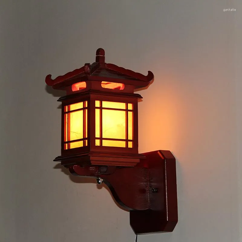 Duvar lambası antika Çin retro ahşap aplik ışığı E27 restoran El Yatak Odası Vintage Fikstür Art Deco