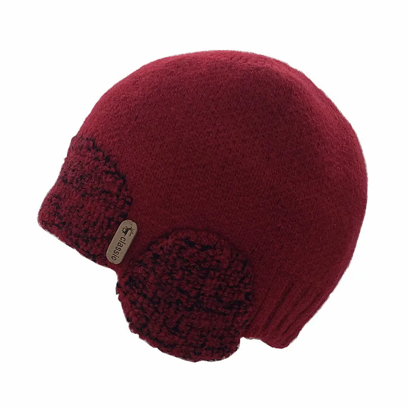 Berretto invernale da donna lavorato a maglia, con paraorecchie e pompon antivento, per sci sulla neve e ciclismo, Stile 2-Beige, Taglia unica
