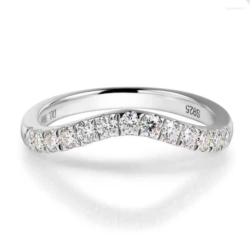 Cluster-Ringe, halbe Ewigkeit, Moissanit-Ring, gebogener Ehering, 925er Sterlingsilber, 0,39 ct Labordiamant für Frauen, D-Farben-Schmuck