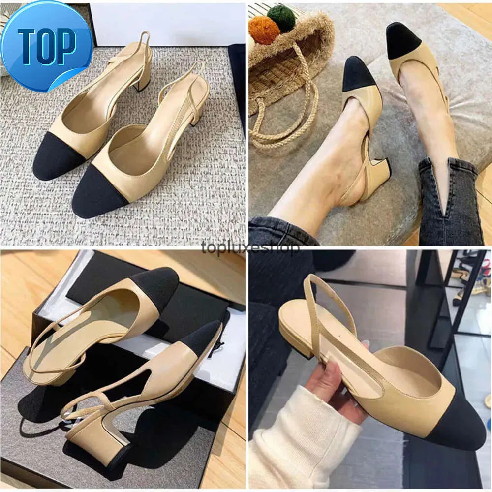 Yüksek Topuklu Moda Ayakkabıları Resmi Tıknaz Topuk Slingbacks Üzerinde Orijinal Deri Açık Sandalet Bale Düz Tasarımcı Ayakkabı Loafer Kadın