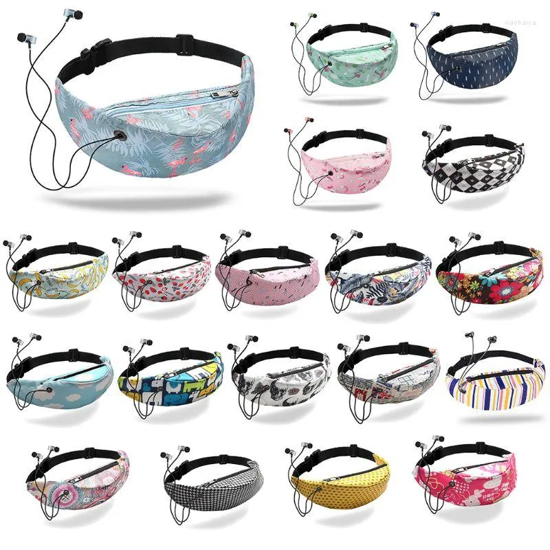 Bolsas de cintura 3D Impresión colorida Mujeres Fanny Pack Cinturón Bolsa Auriculares Pecho Viaje