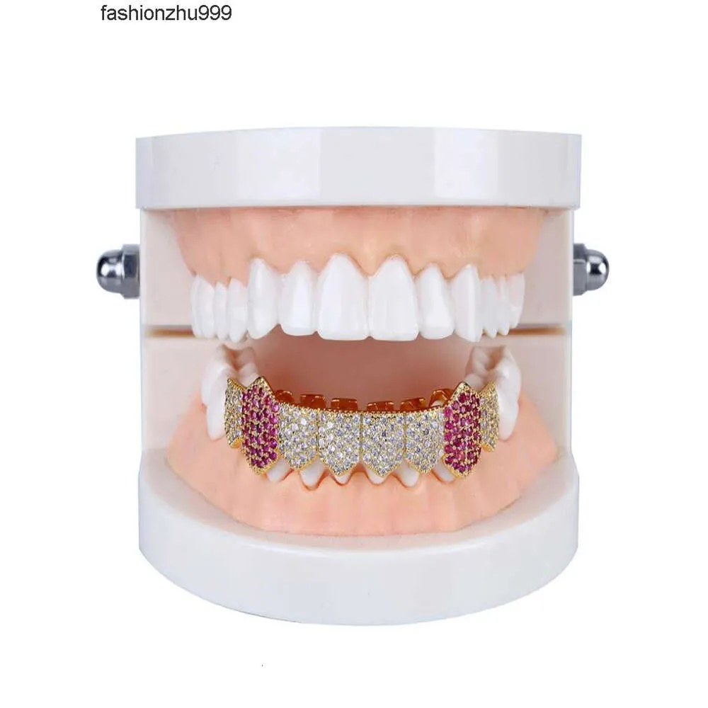 Dientes de Hip Hop, 8 dientes, circonita con microincrustaciones, una sola fila, dientes inferiores, dientes dorados, tirantes plateados, dorado, plateado, 2 colores, 4826342