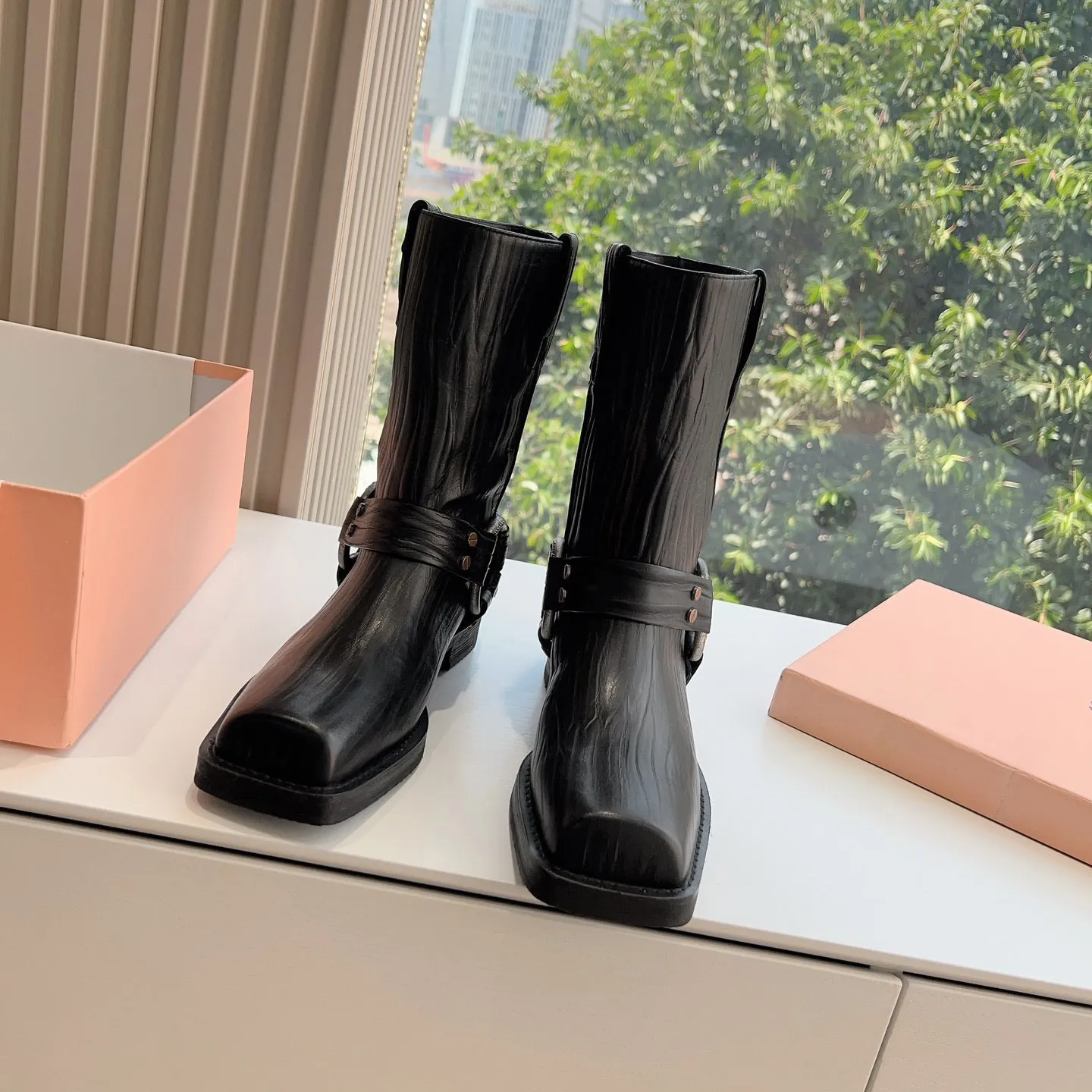 Famous Designer Boots Womens Short Boots Square Toe Ankle Boots