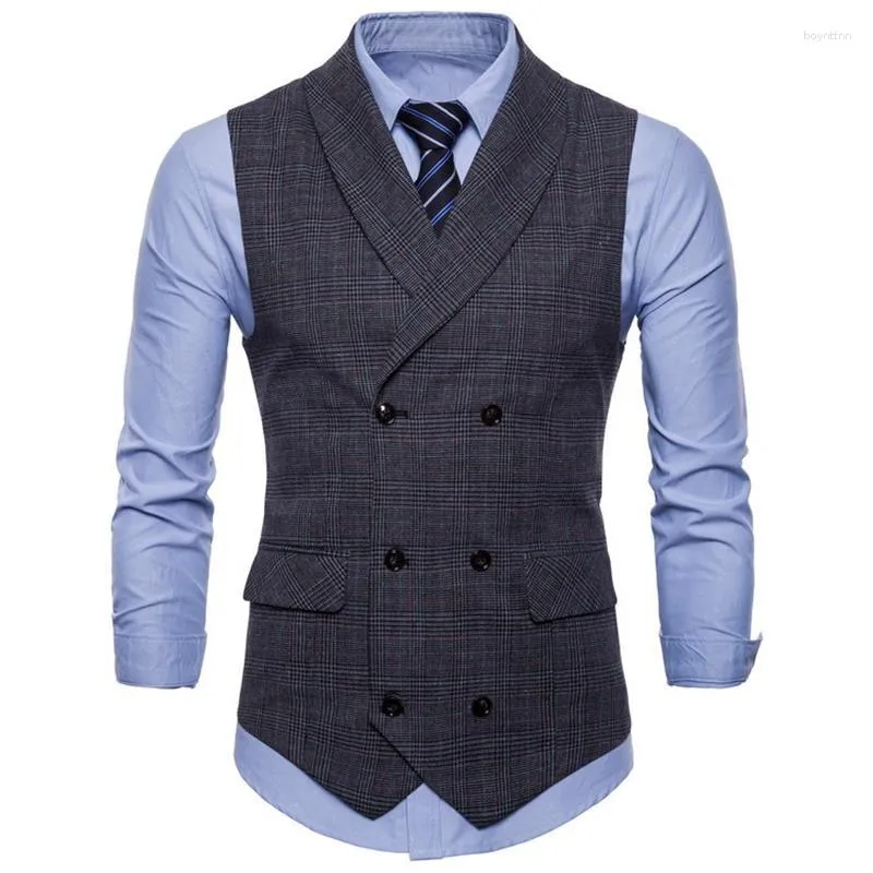 Herrvästar 2023 British Style Business Vest Bekväm mode smal fit casual check liten