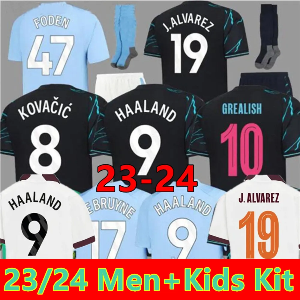 2023 2024 de Bruyne Haaland Soccer Jerseys Foden Grealz Mahrez Mans Cities Football Shirt Bernardo Phillips Rodrigo 23 24 Man Kids