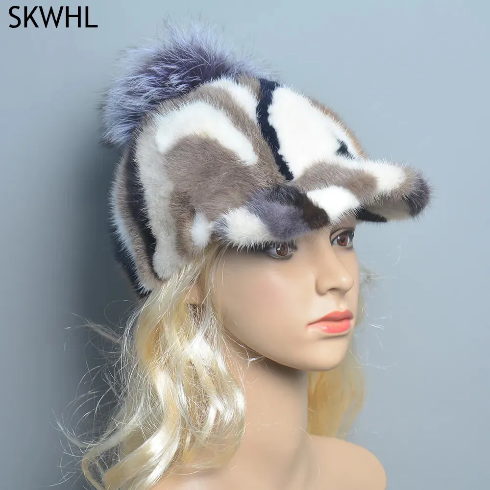 Ball Caps Women Genuine Real Natural Mink Fur Hat Adult Handmade Warm Winter Baseball Cap Luxury Lady Elegant Stylish Warm Caps 230928