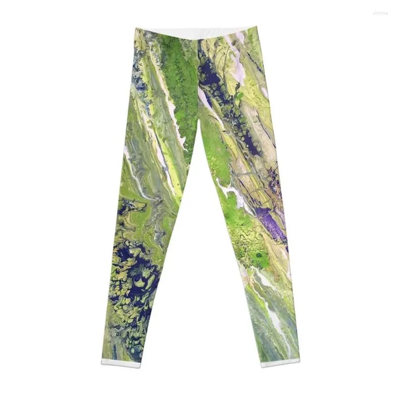 Active Pants Contemporary Modern Art Design Green White Blue Paint Pours Leggings Sweatpants for Women Sport Leggings? Women Women