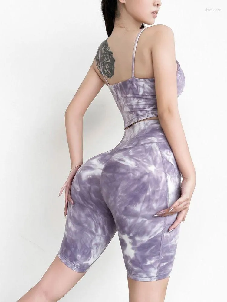 Conjuntos ativos de yoga terno tie-dye tiras de camuflagem esportes roupas de fitness estilingue bonito volta próximo sutiã calças de ginásio conjunto de duas peças