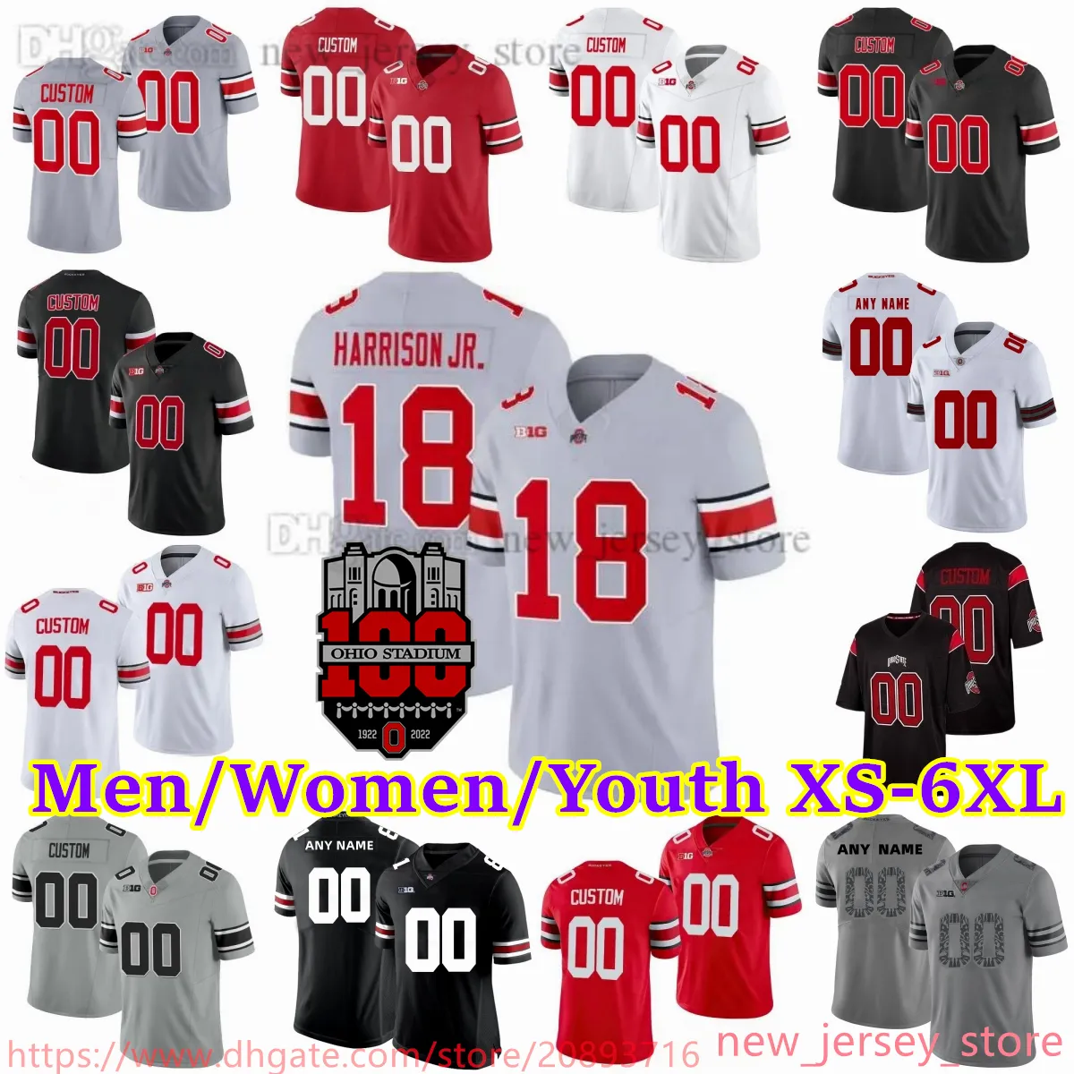 2023 Personnalisé XS-6XL NCAA Ohio State Buckeyes Football Jersey 18 Marvin Harrison Jr. 6 Kyle McCord 51 Luke Montgomery 32 TreVeyon Henderson 19 Chip Trayanum 8 Cade Stover