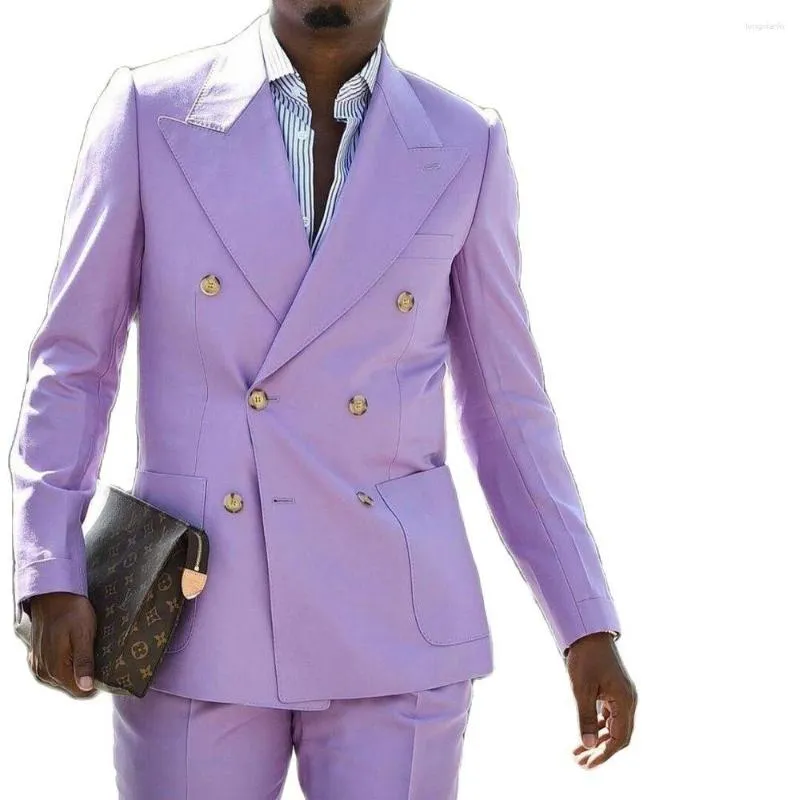 Herrdräkter Senaste designrockbyxor Fullständiga män 2st Blazer Business Light Purple Wedding Man Costume (Jacket Pants Tie)