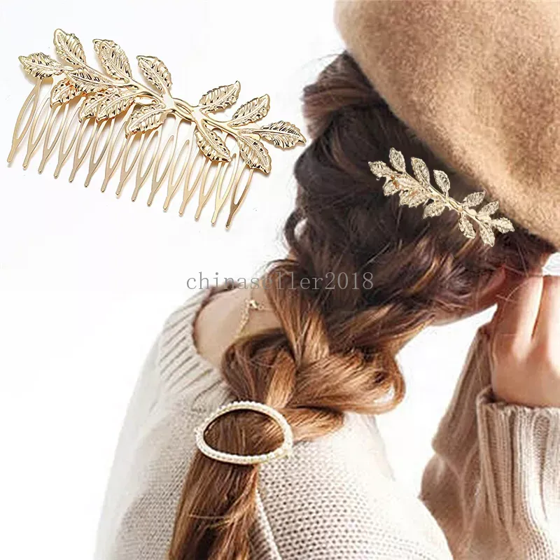 Pettine capelli con foglie Elegante fermaglio capelli in metallo color oro Donna Ragazza Festa di nozze Sposa Forcine Barrette Copricapo Accessori capelli