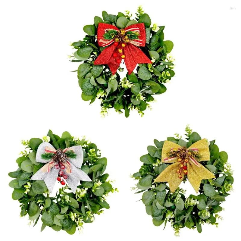 Couronne de fleurs décoratives de noël, feuilles vertes pour porte d'entrée, décorations artificielles d'eucalyptus intérieures et extérieures