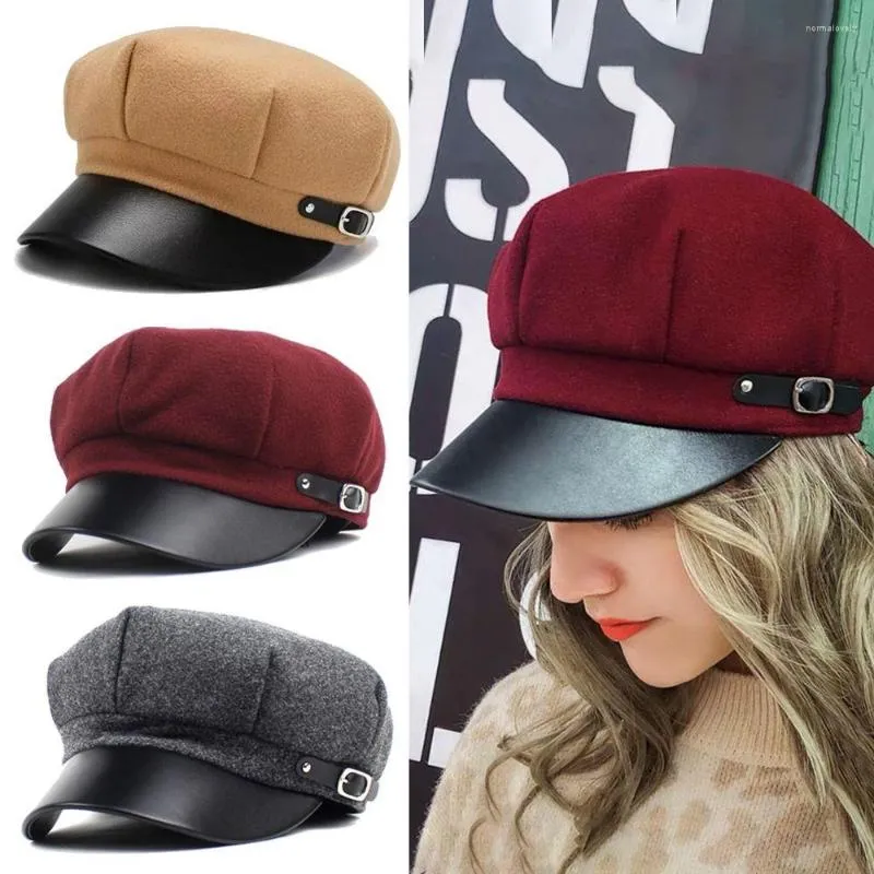 Visors Classic Black Grey Warm Beret Caps Women Autumn Winter Octagonal Woolen Sboy Ladies Fashion Artist Painter Tour Cap