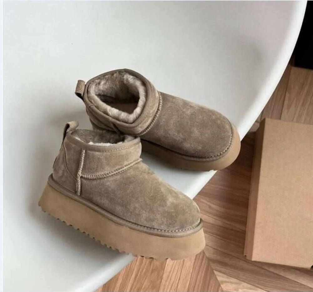 Ultra uggs Boot Designer Vrouw Platform Snowboots Australië Bont Warme Schoenen Echt leer Kastanje Enkel Pluizige laarsjes voor dames Antilope bruine kleur