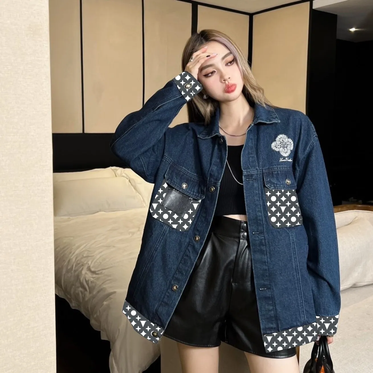 L Letter V Womens Designer Denim Jackets Coat Autumn Long Sleeve Jean Jacket Denim Blue Street Style Jacket